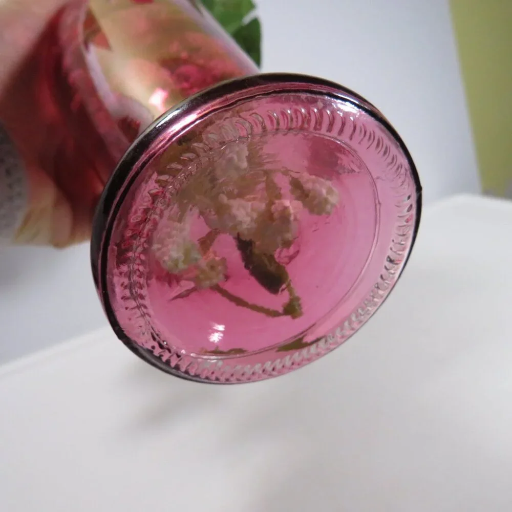 Pink Glass Vase with Warm Pink Faux Roses & Baby's Breath Silk Flowers